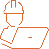 Icon of a person wearing a hardhat working at a laptop