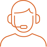 Icon of a person with a headset on speaking into a microphone