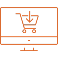 Icon of a desktop with a downloading shopping cart on the screen