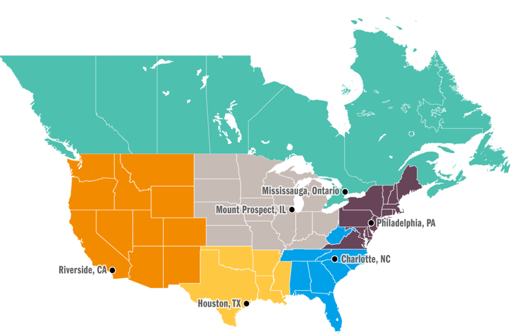 A map of the United States and Canada